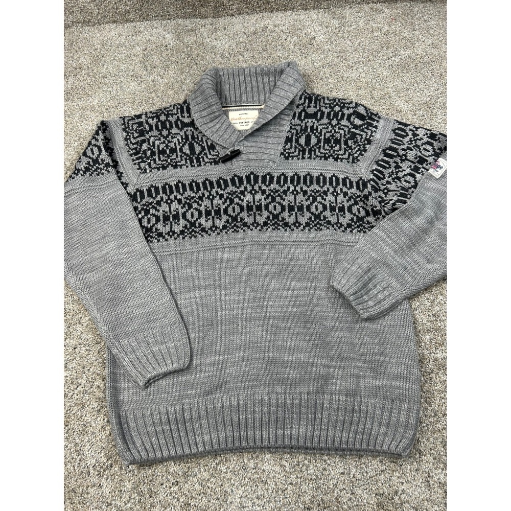Weatherproof Men XL Grey Black Fair Isle Shawl Collar Toggle Sweater #0742